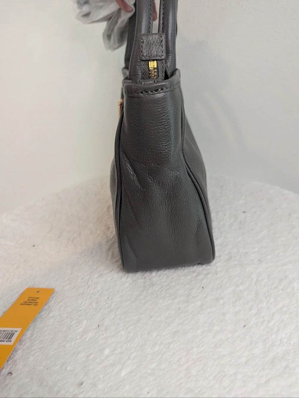 Authentic Tory Burch Horsebit Satchel - Elephant Grey Pebbled Leather