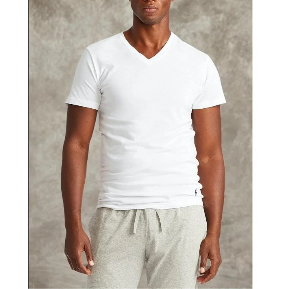 Polo Ralph Lauren Men's White Slim Fit Cotton V-Neck T-Shirt 5 Pack Size XL‎ NWT