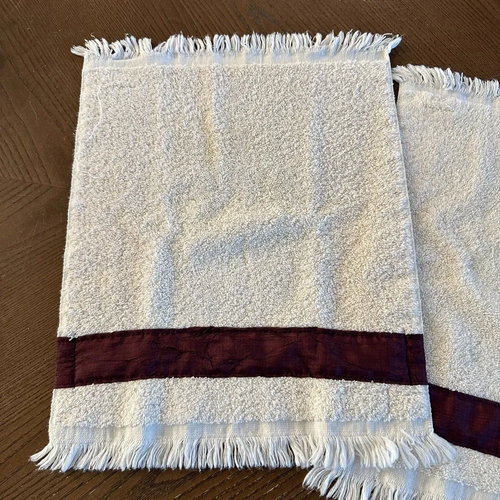 2 Croscill Hand Towels Purple‎ Band Cotton White India Grannycore 17'' x 13''