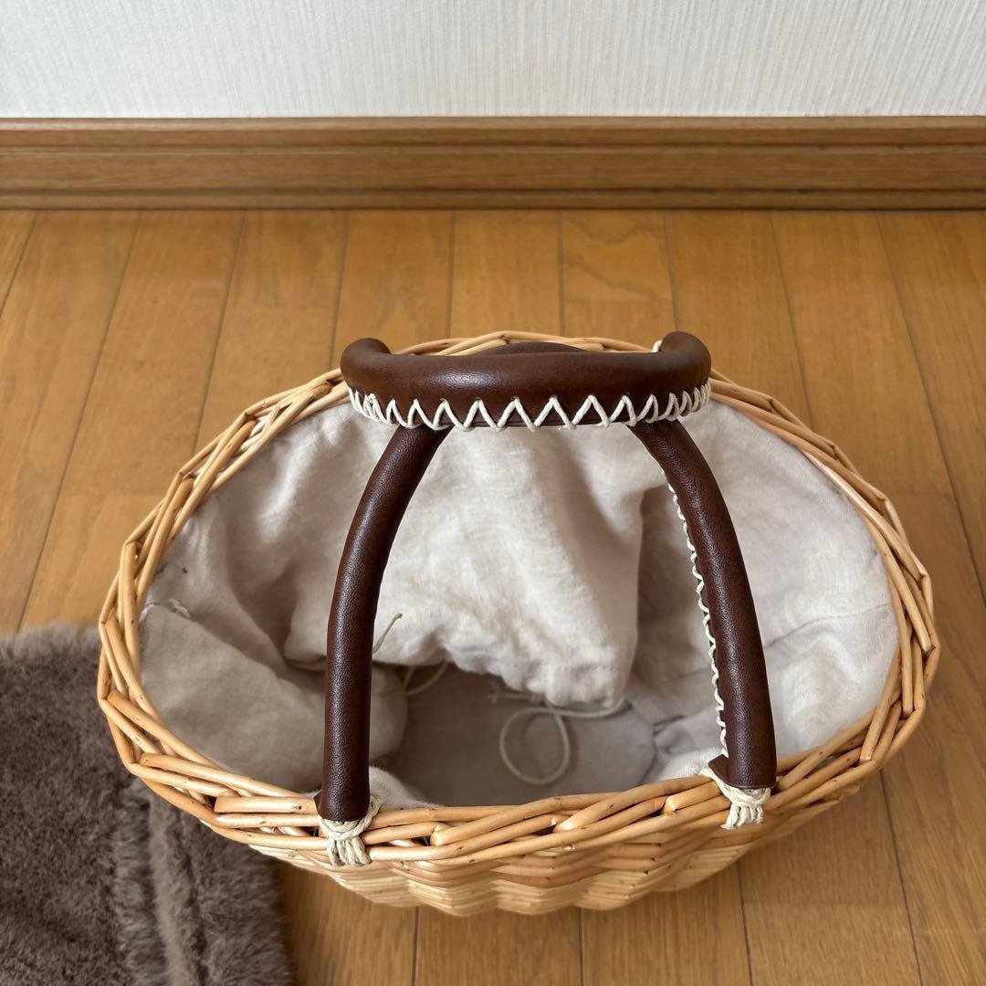 Brown fur-trimmed basket bag