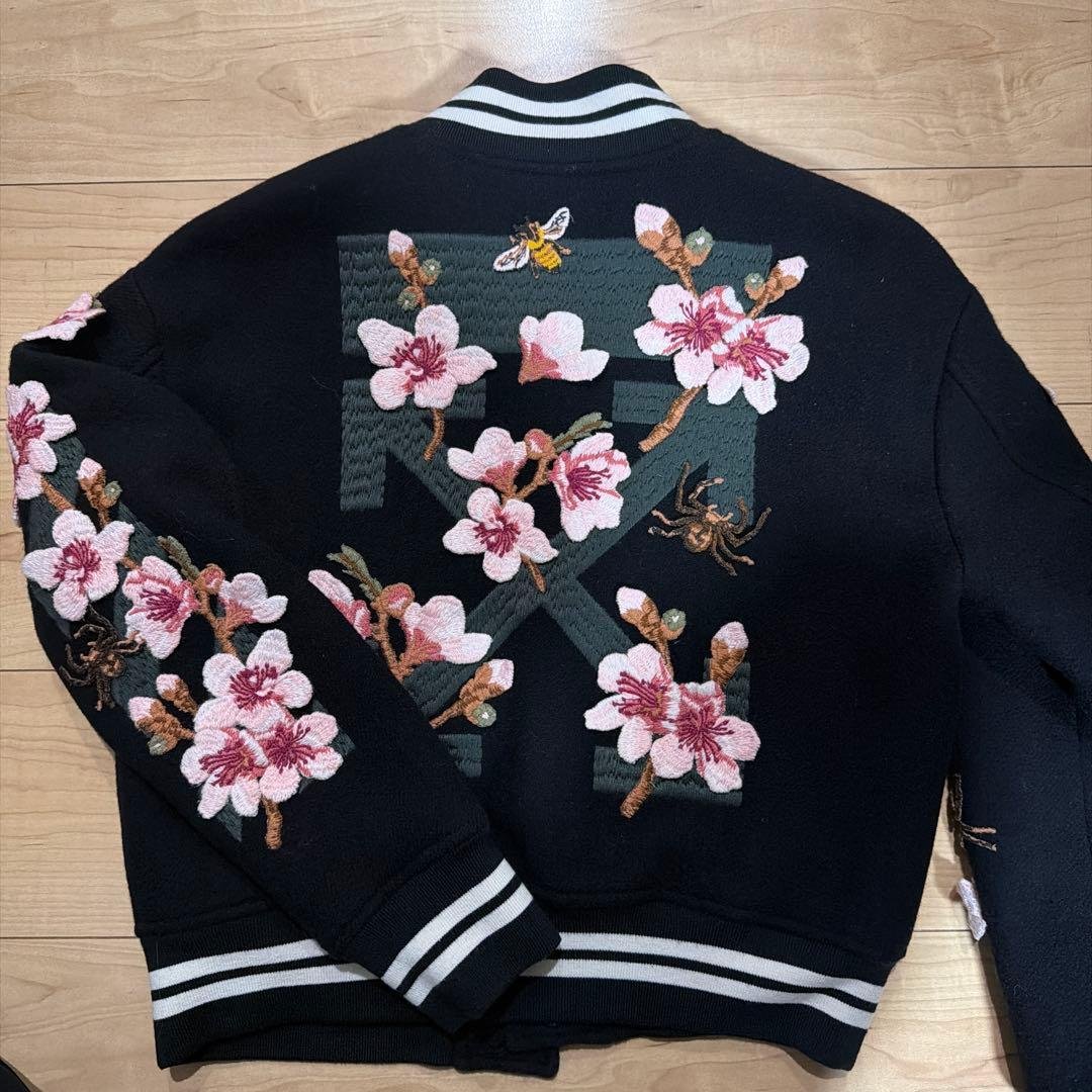 OFF-WHITE Floral Embroidery Sukajan Jacket Black Cherry Blossom